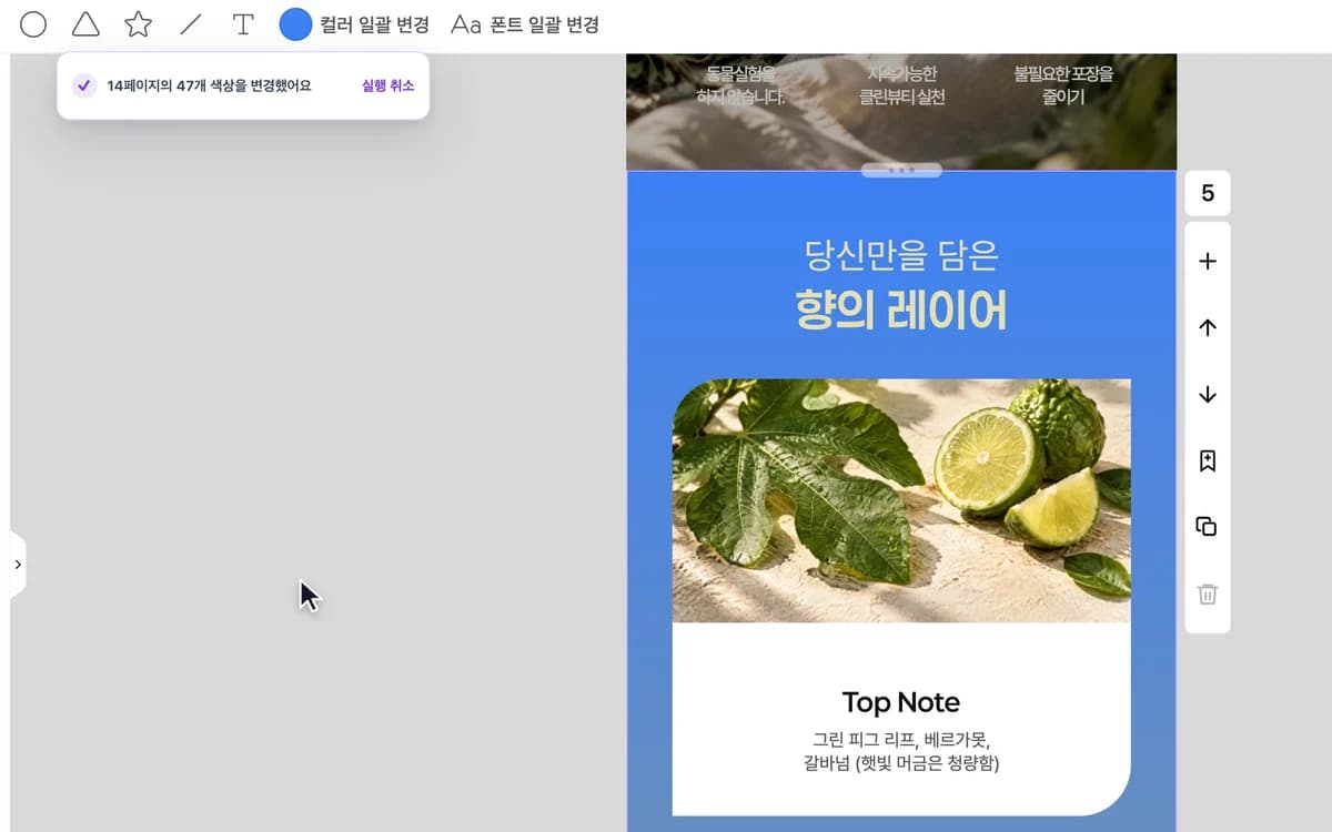 컬러 일괄 변경을 적용한 상세페이지